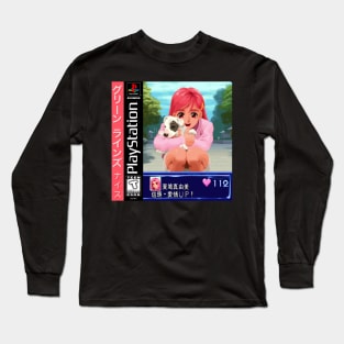 Vaporwave anime aesthetic video game pixel art girl Long Sleeve T-Shirt